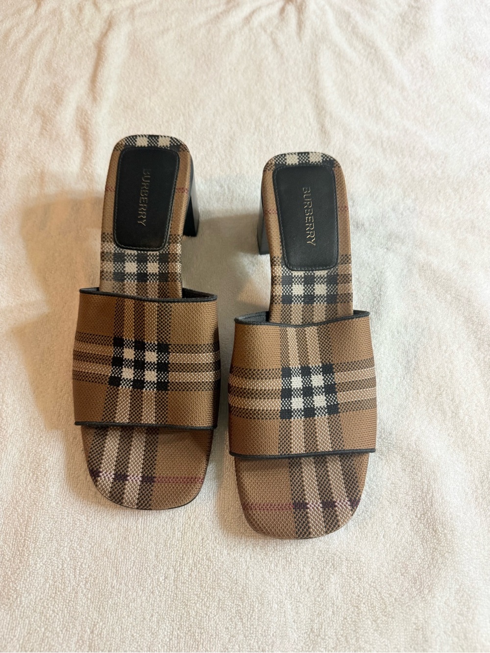 Burberry Tan Plaid Slide Mules